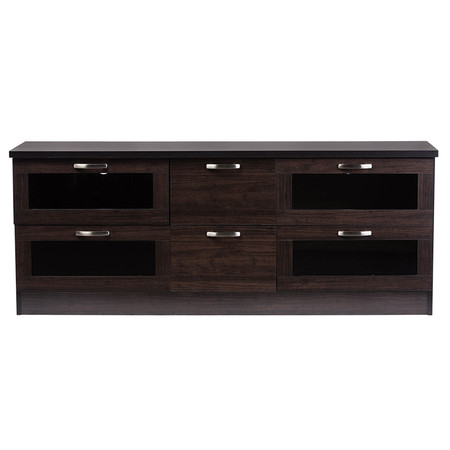 BAXTON STUDIO Adelino 63 Inches Wood TV Cabinet with 4 Glass Doors and 2 Drawers 118-6505